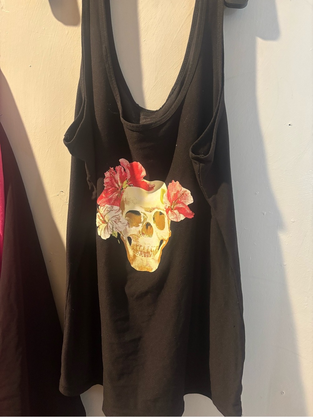No Boundaries Black Tank Top with Floral Skull Graphic